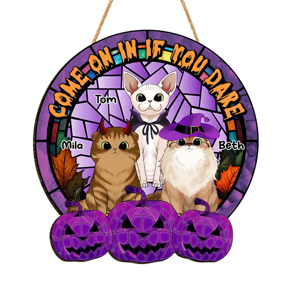 Come On In If You Dare  - Personalized Wood Sign, Gift For Halloween