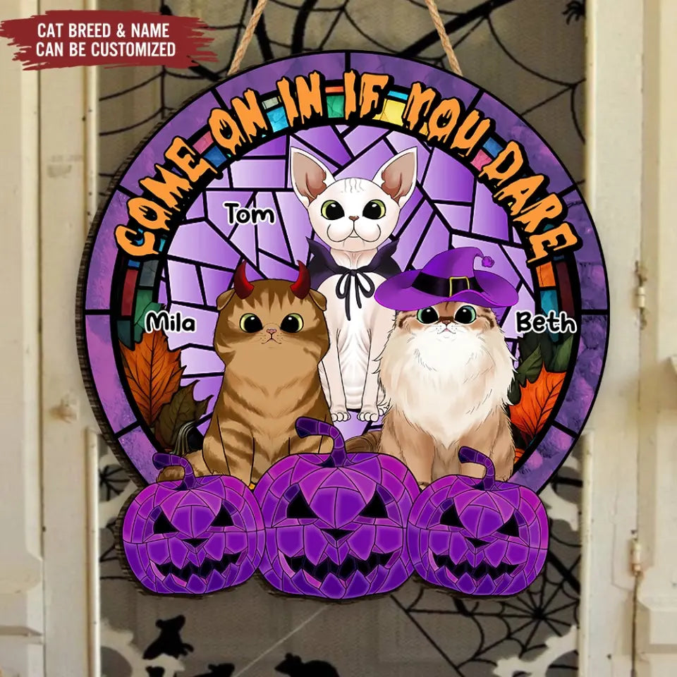 Come On In If You Dare  - Personalized Wood Sign, Gift For Halloween