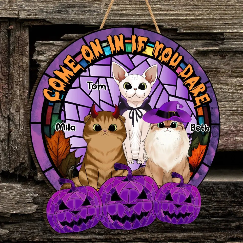 Come On In If You Dare  - Personalized Wood Sign, Gift For Halloween