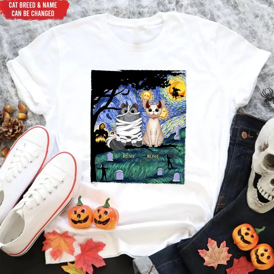 Costume Cat Star Night - Personalized T-Shirt, Halloween Gift
