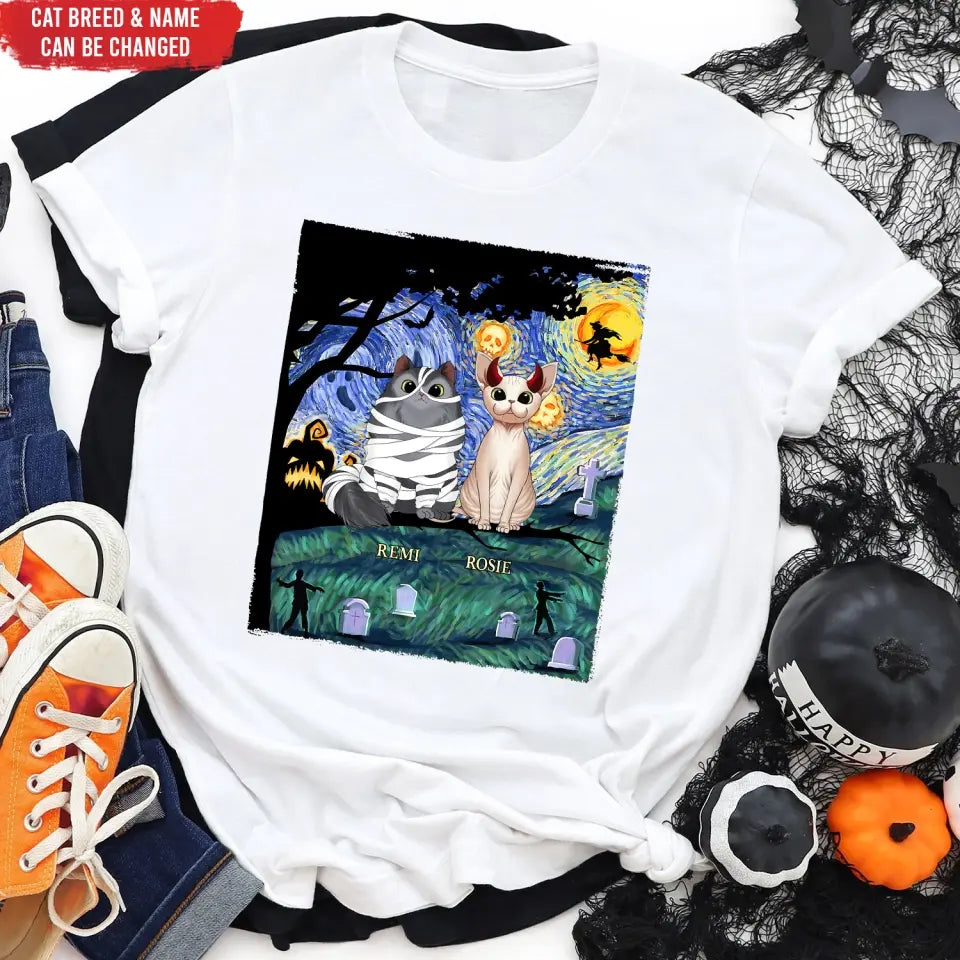 Costume Cat Star Night - Personalized T-Shirt, Halloween Gift