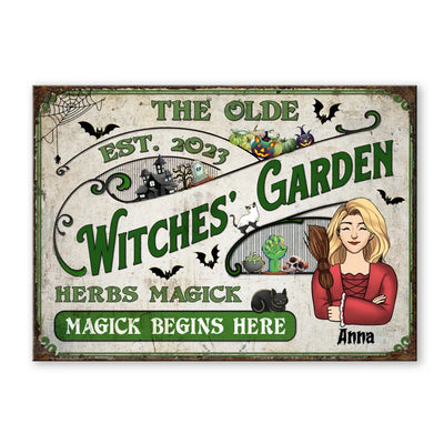 The Olde Witches' Garden Fresh Grown Herbs Magick Begins Here - Personalized Metal Sign