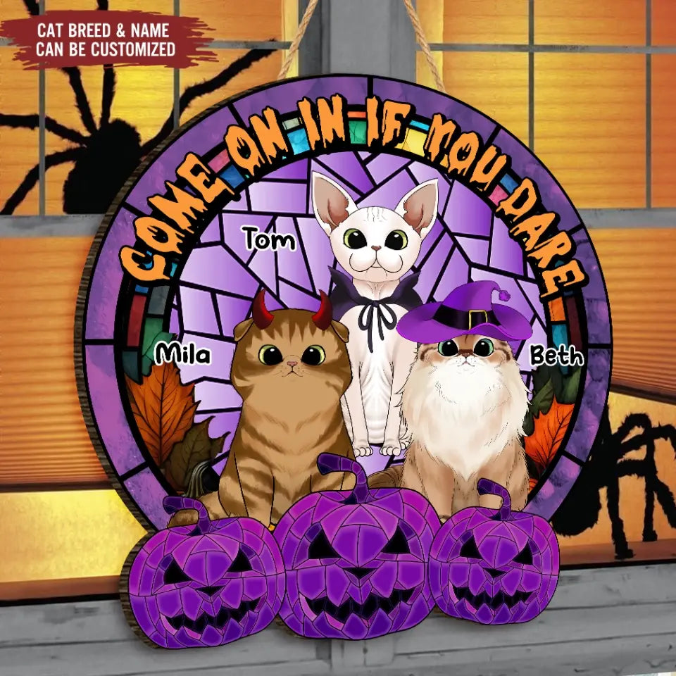 Come On In If You Dare  - Personalized Wood Sign, Gift For Halloween