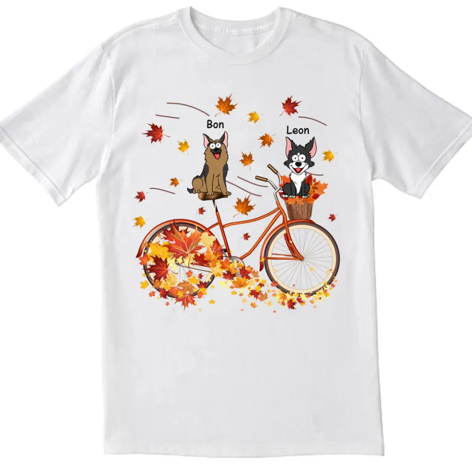 Dog Fall Bicycle - Personalized T-Shirt, Gift For Dog Lovers