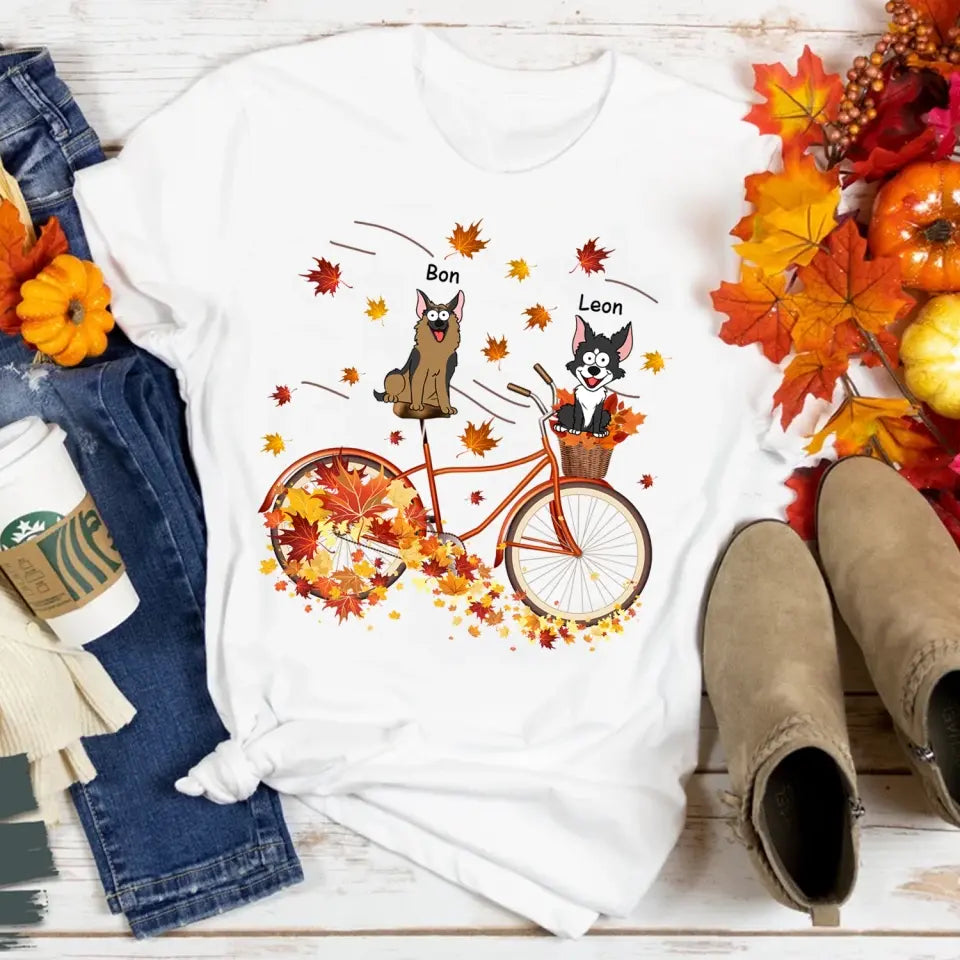 Dog Fall Bicycle - Personalized T-Shirt, Gift For Dog Lovers