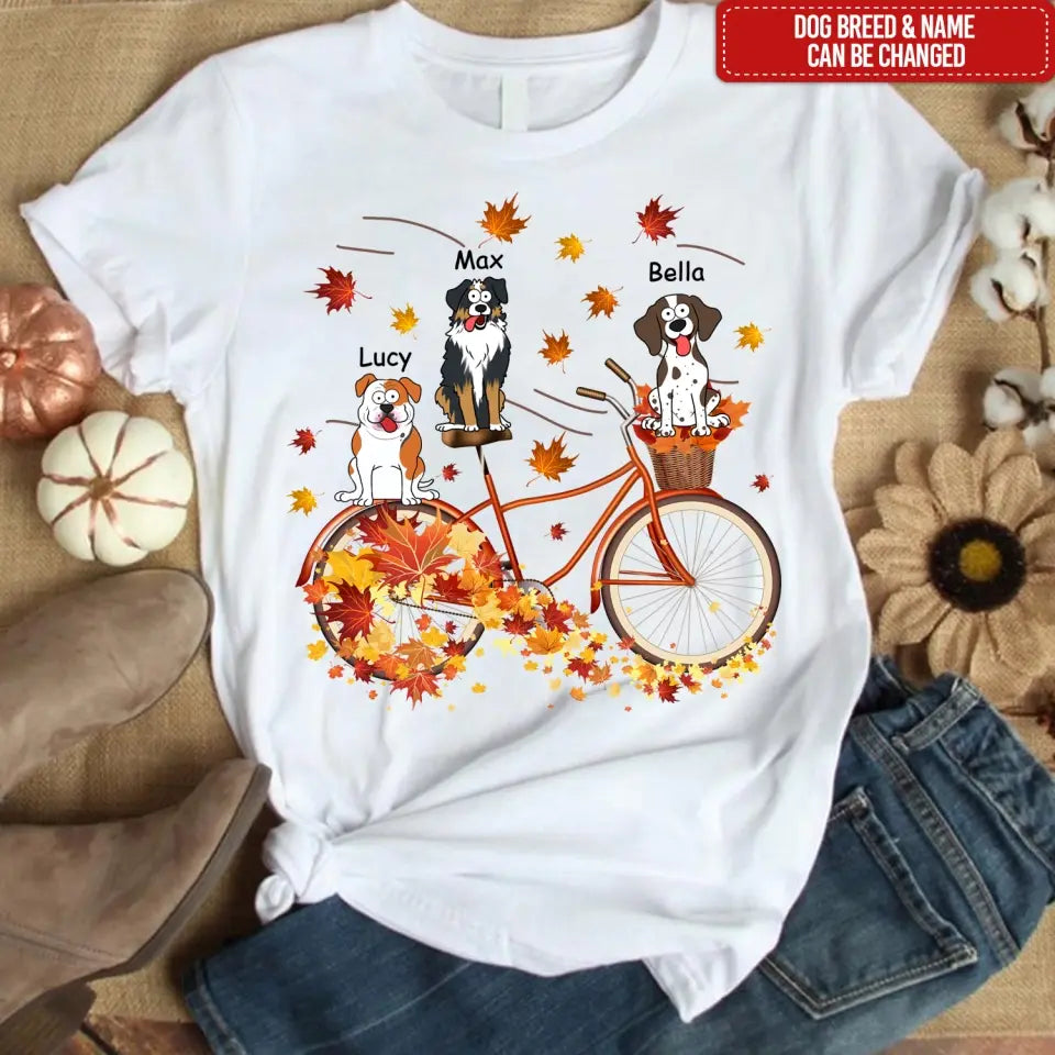 Dog Fall Bicycle - Personalized T-Shirt, Gift For Dog Lovers