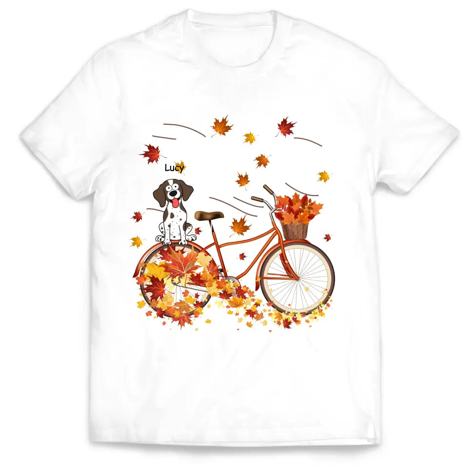 Dog Fall Bicycle - Personalized T-Shirt, Gift For Dog Lovers