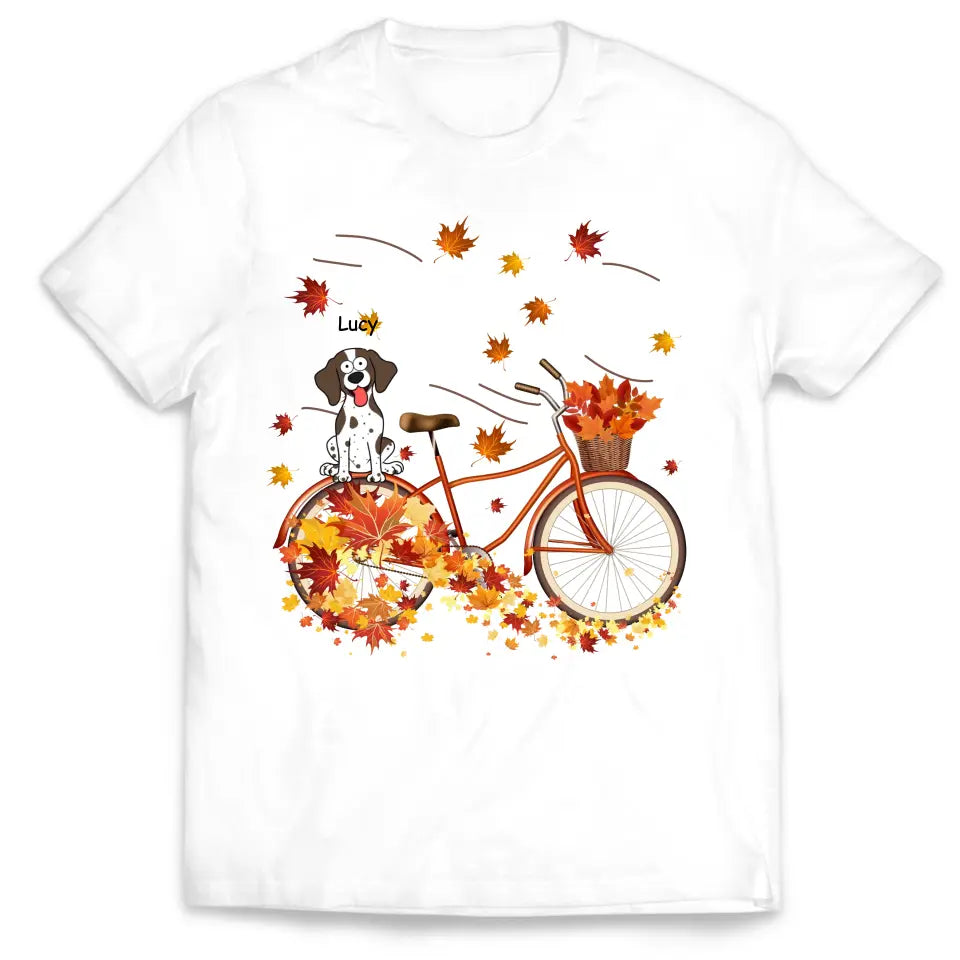 Dog Fall Bicycle - Personalized T-Shirt, Gift For Dog Lovers