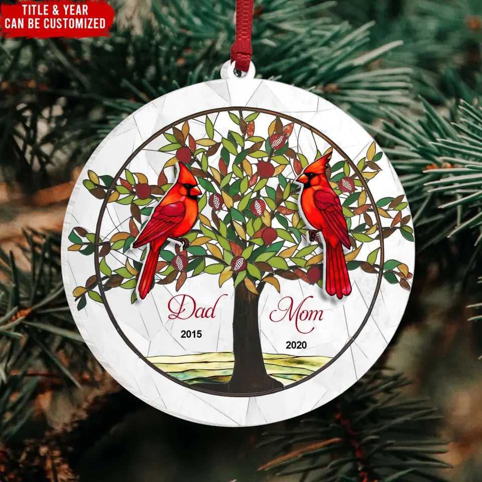 Cardinal Custom Family Name - Personalized Suncatcher Ornament, Memorial Gift