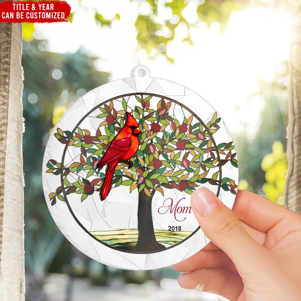 Cardinal Custom Family Name - Personalized Suncatcher Ornament, Memorial Gift