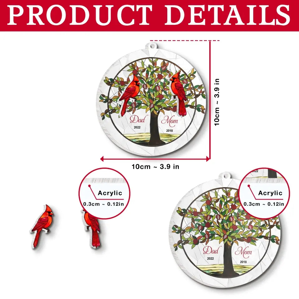 Cardinal Custom Family Name - Personalized Suncatcher Ornament, Memorial Gift