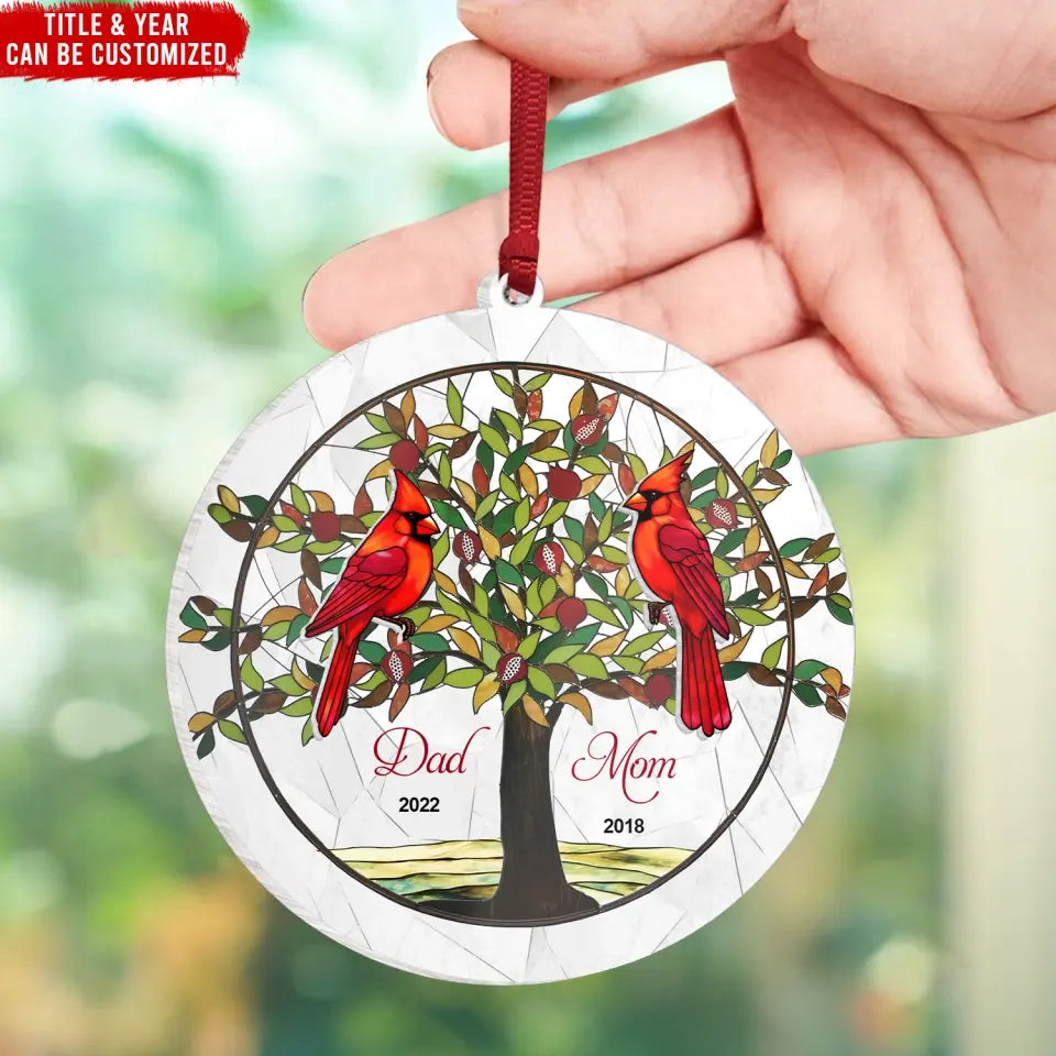 Cardinal Custom Family Name - Personalized Suncatcher Ornament, Memorial Gift