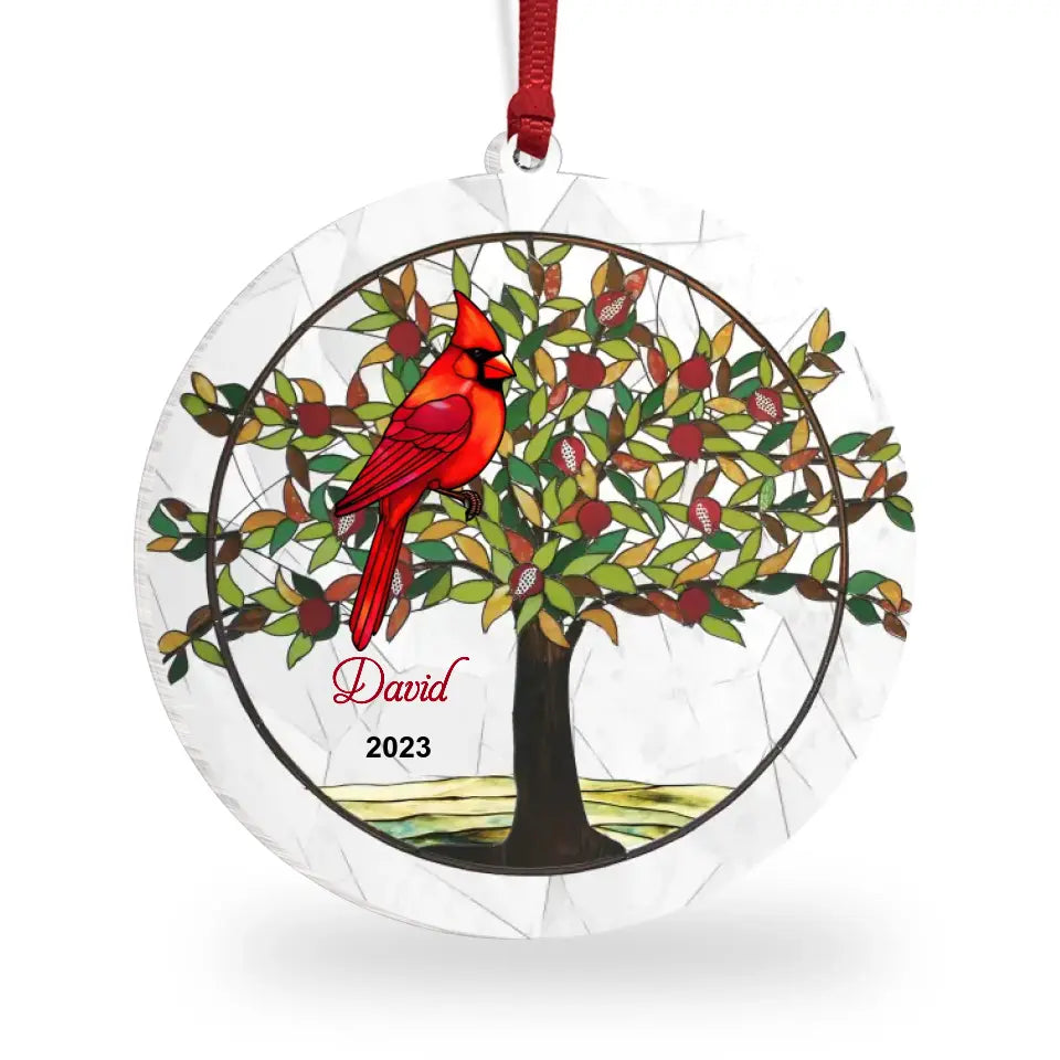 Cardinal Custom Family Name - Personalized Suncatcher Ornament, Memorial Gift