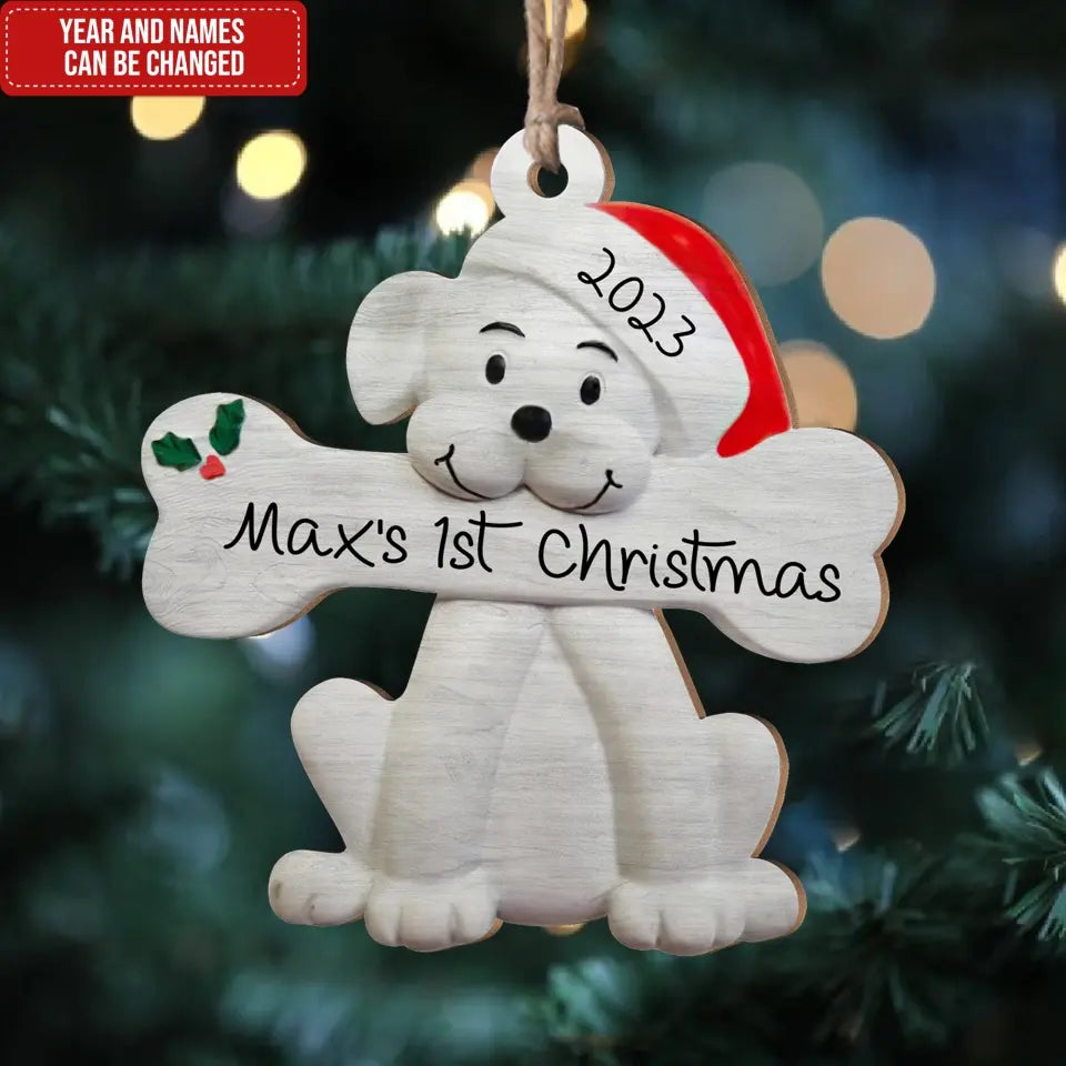 1st Christmas - Personalized Wooden Ornament, Gift For Dog Lover, Gift For Christmas
