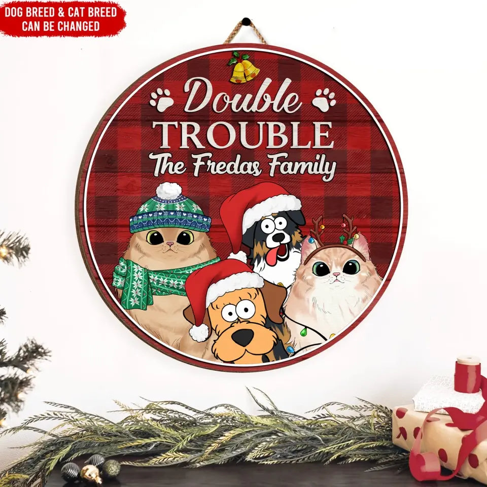 Double Trouble - Personalized Wood Sign, Gift For Christmas