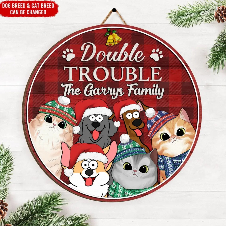 Double Trouble - Personalized Wood Sign, Gift For Christmas