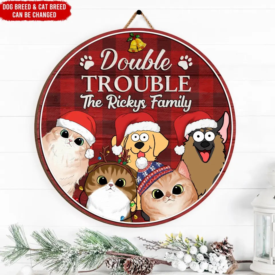 Double Trouble - Personalized Wood Sign, Gift For Christmas