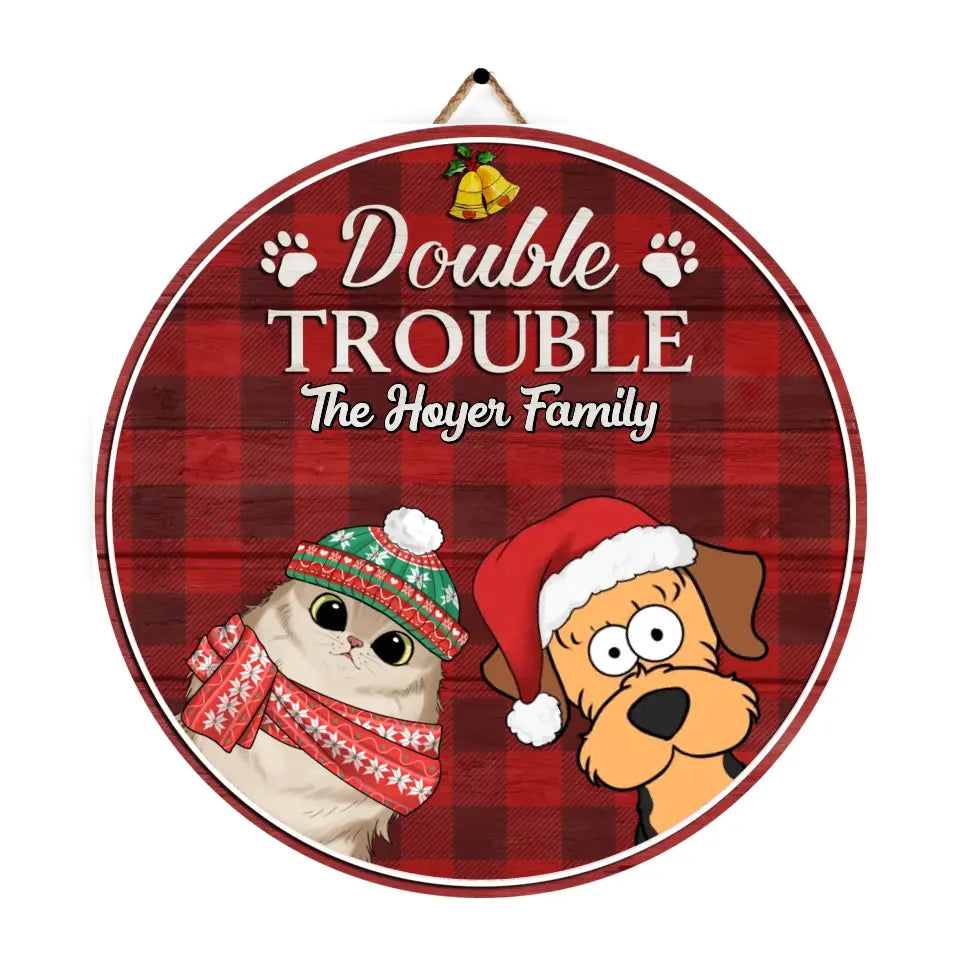Double Trouble - Personalized Wood Sign, Gift For Christmas