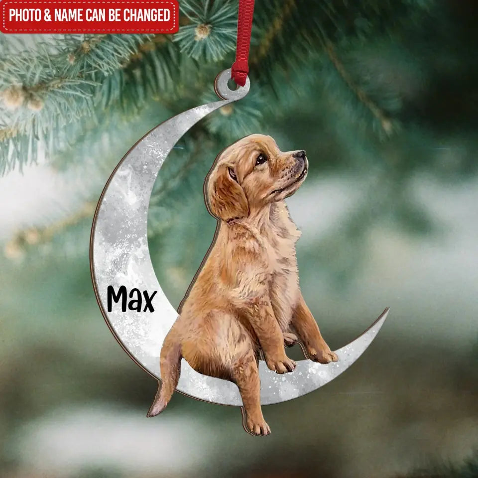 Pet Sit On The Moon - Personalized Wooden Ornament, Christmas Gift