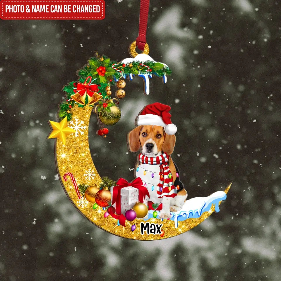 Pet Sit On The Moon - Personalized Wooden Ornament, Christmas Gift