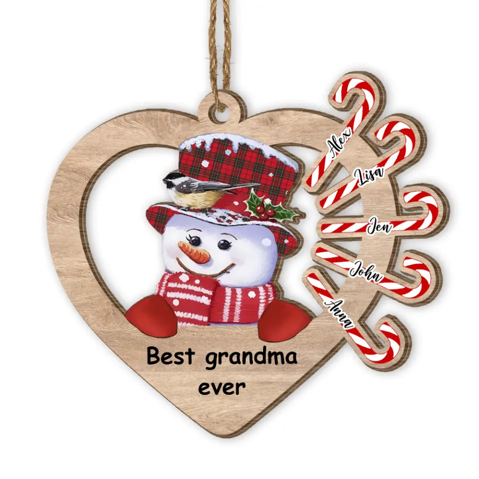 Grandma Snowman - Personalized Wooden Ornament, Gift For Christmas