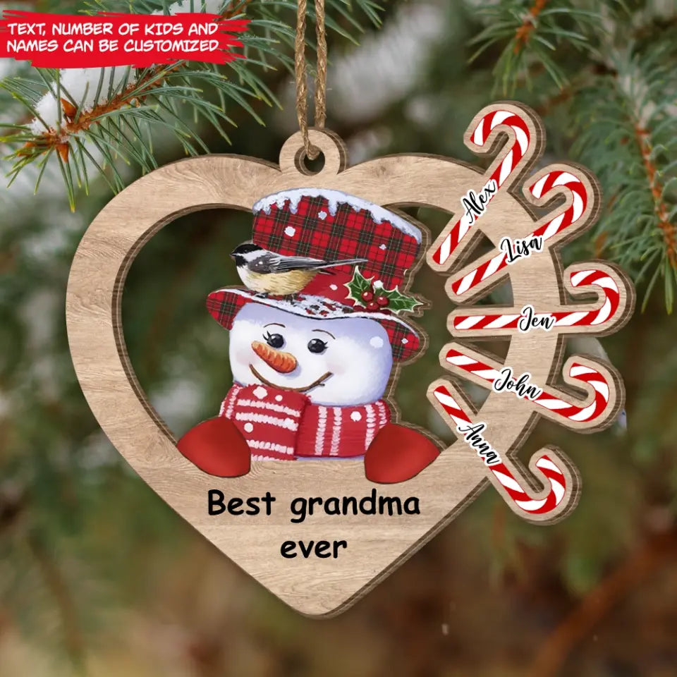 Grandma Snowman - Personalized Wooden Ornament, Gift For Christmas