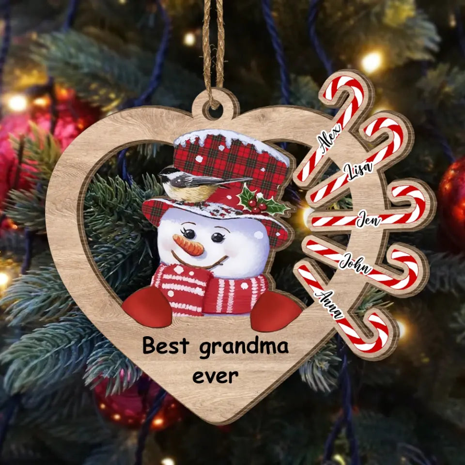 Grandma Snowman - Personalized Wooden Ornament, Gift For Christmas
