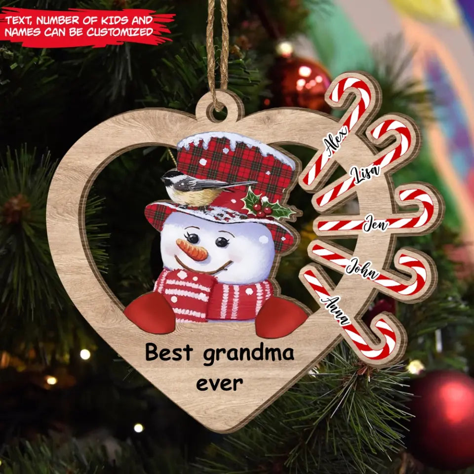 Grandma Snowman - Personalized Wooden Ornament, Gift For Christmas