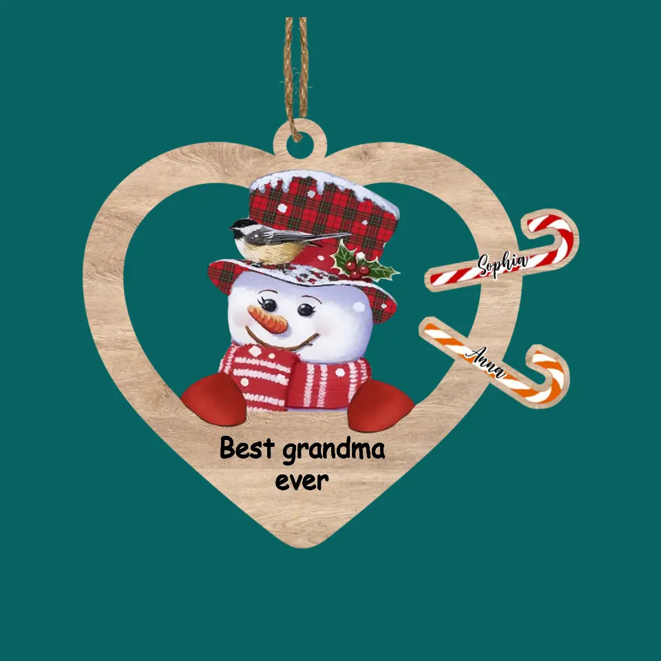 Grandma Snowman - Personalized Wooden Ornament, Gift For Christmas