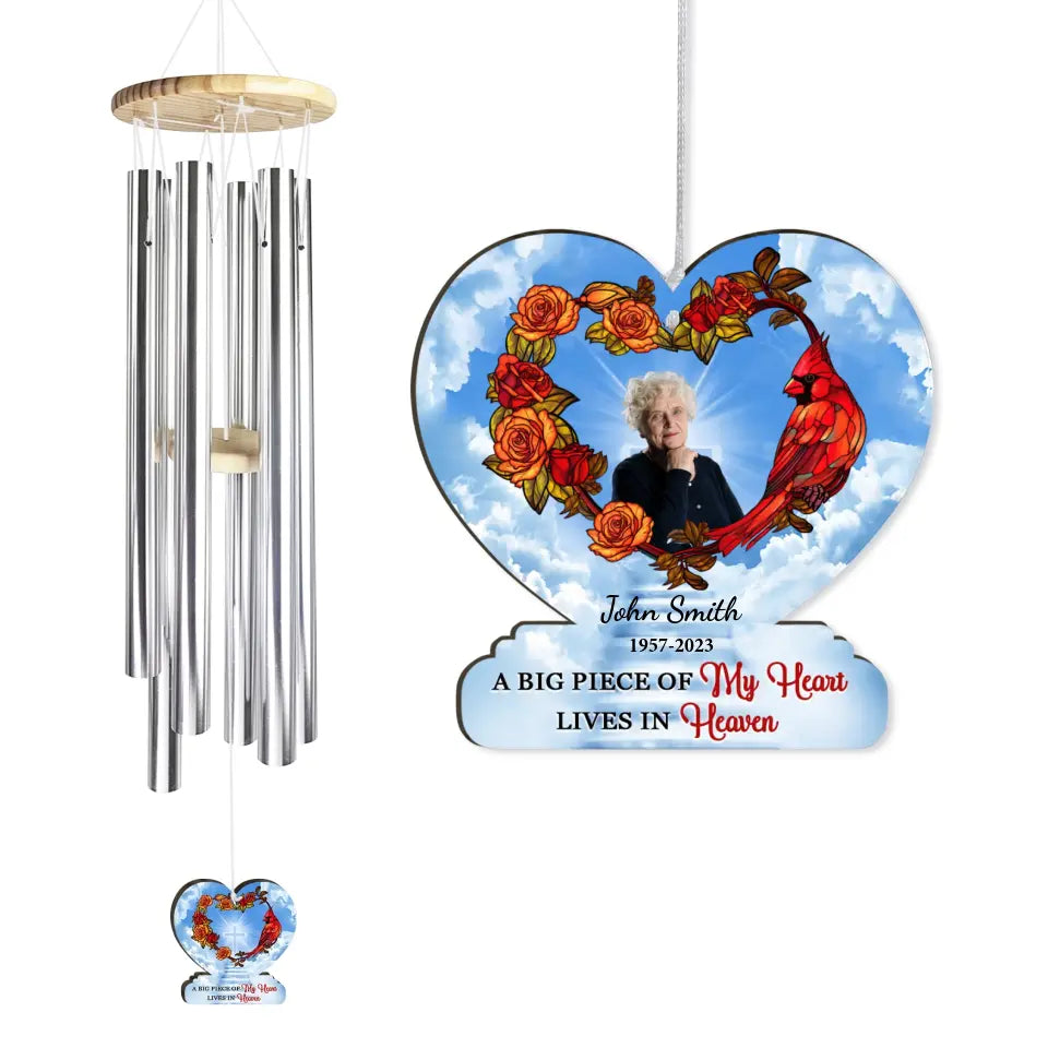 A Big Piece Of My Heart Lives In Heaven - Personalized Wind Chimes, Memorial Gift