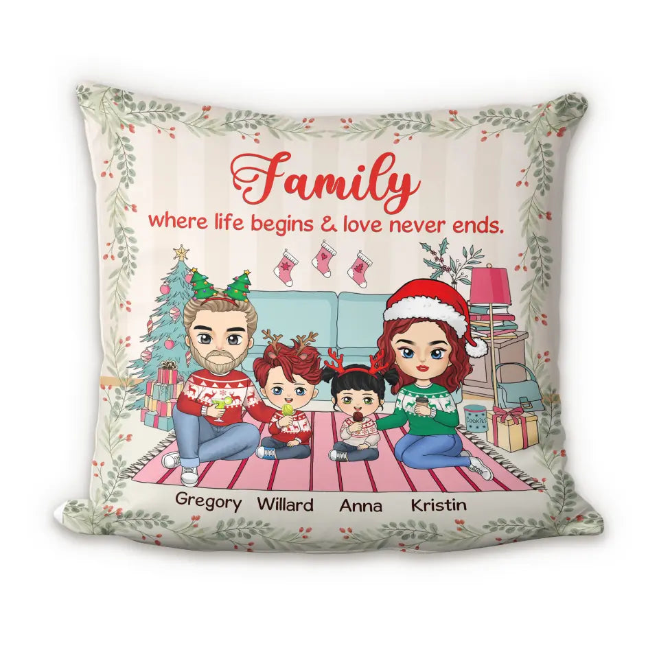 Family Where Life Begins &amp; Love Never Ends - Personalized Pillow, Gift For Family