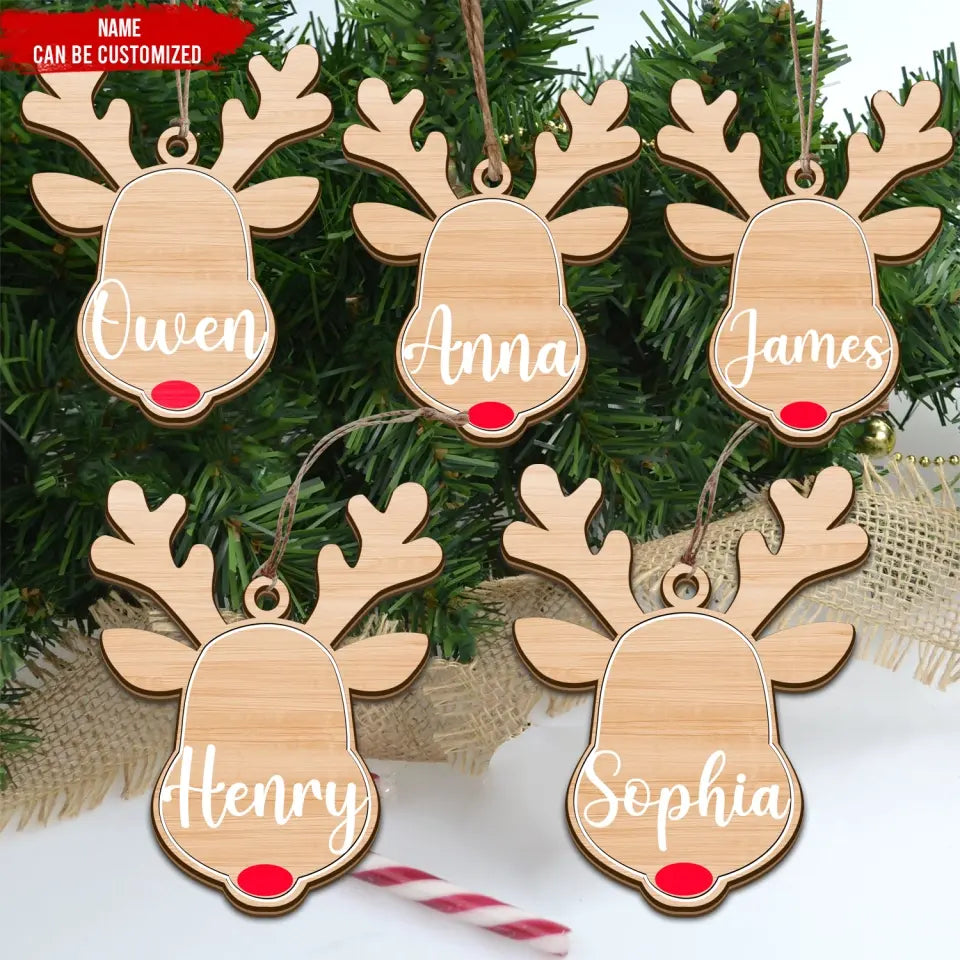Santa's Reindeer Custom Name - Personalized Wooden Ornament, Christmas Gift