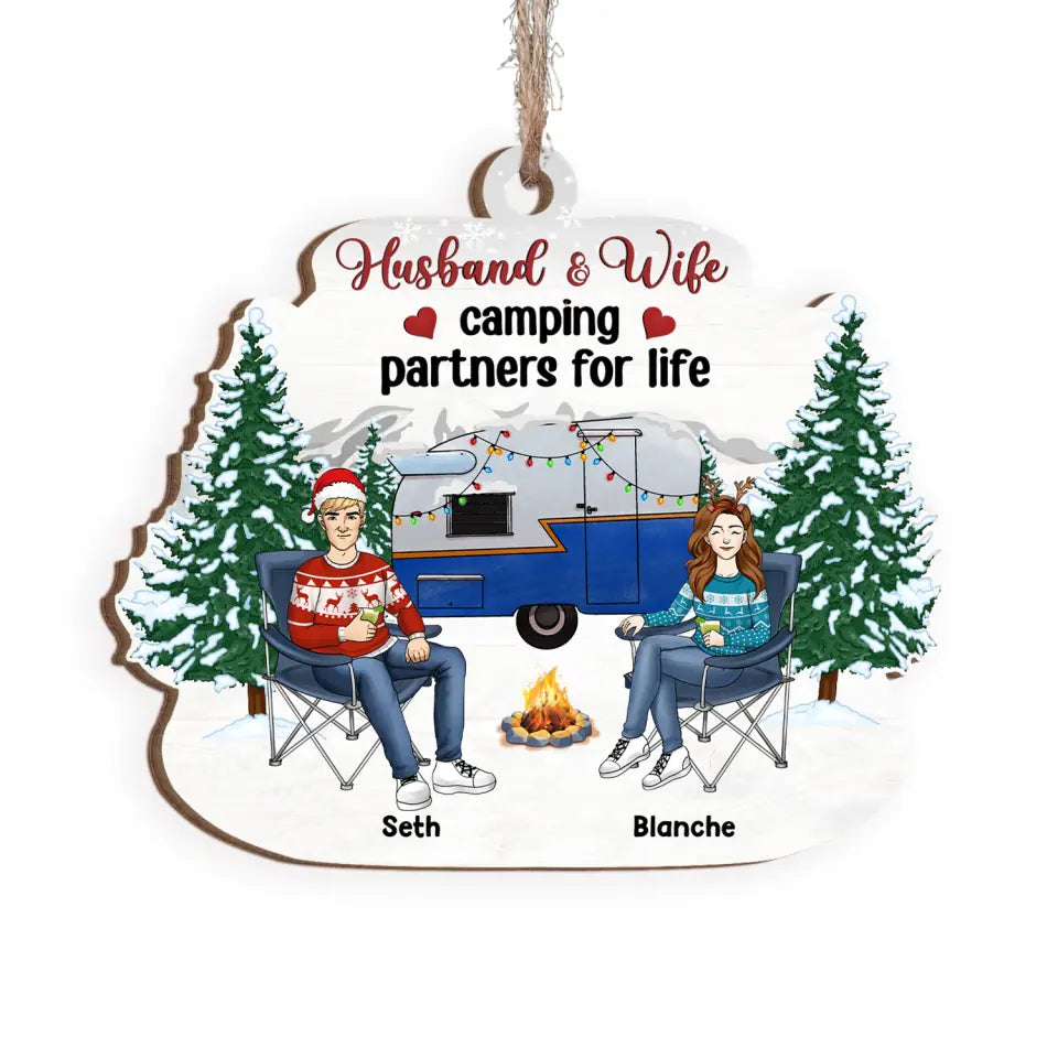 Husband & Wife Camping Partners For Life - Personalized Ornament, Gift For Camping Lover