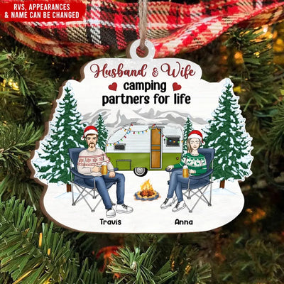 Husband & Wife Camping Partners For Life - Personalized Ornament, Gift For Camping Lover