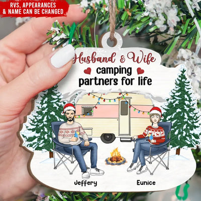 Husband & Wife Camping Partners For Life - Personalized Ornament, Gift For Camping Lover