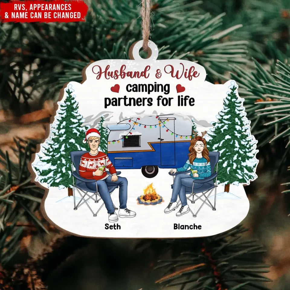 Husband & Wife Camping Partners For Life - Personalized Ornament, Gift For Camping Lover