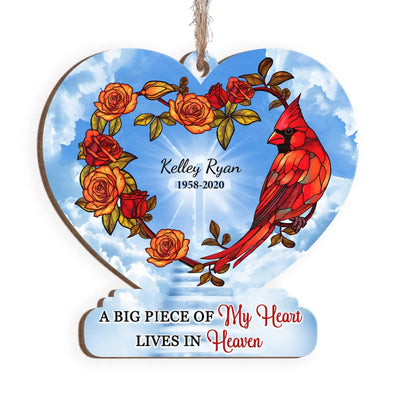 A Big Piece Of My Heart Lives In Heaven - Personalized Wooden Ornament, Remembrance Gift