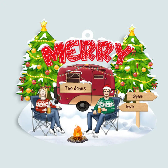Merry Christmas Couple Camping - Personalized Ornament, Gift For Camping Lover