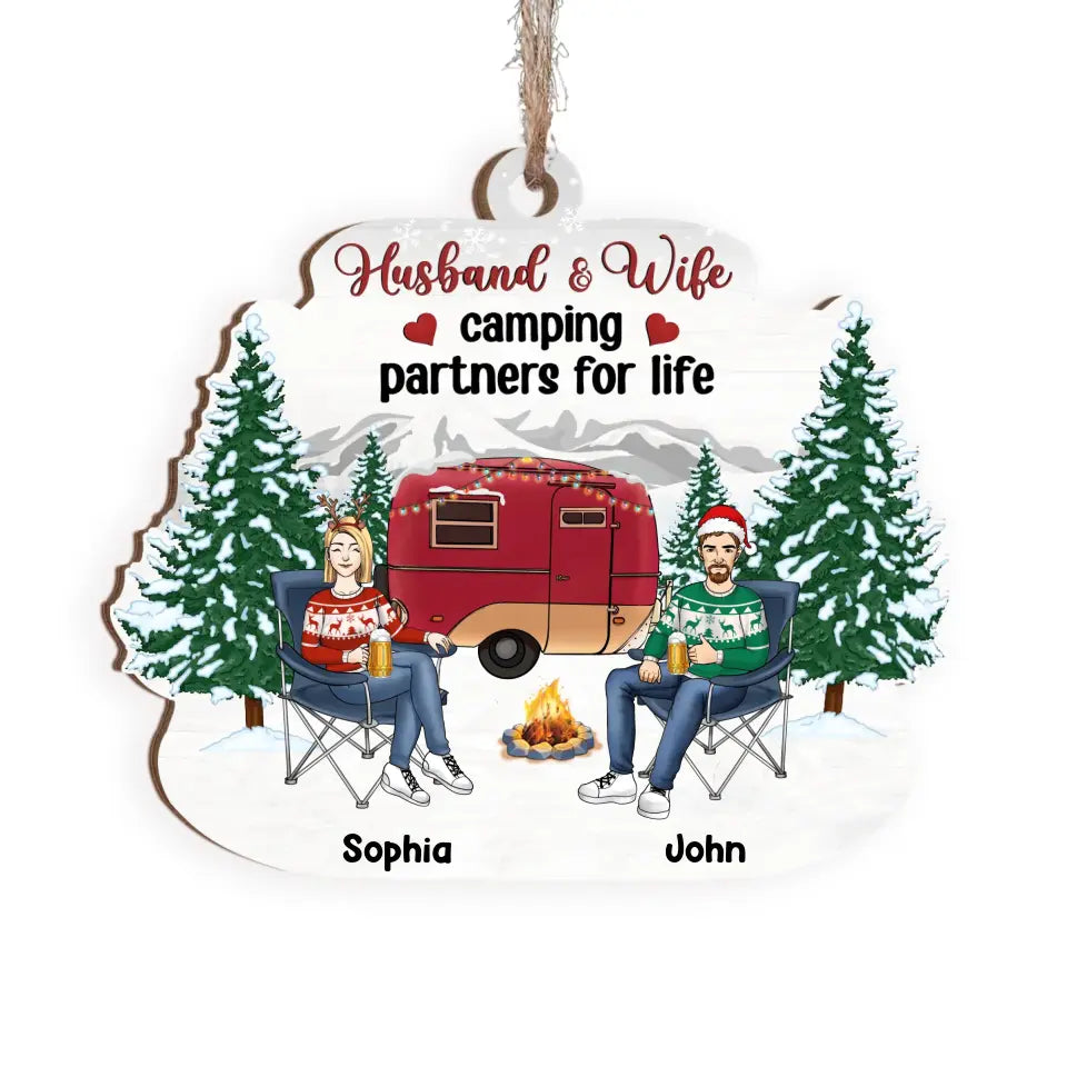 Husband & Wife Camping Partners For Life - Personalized Ornament, Gift For Camping Lover