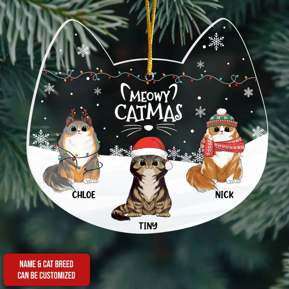 Meowy Catmas - Personalized Acrylic Ornament, Gift For Christmas