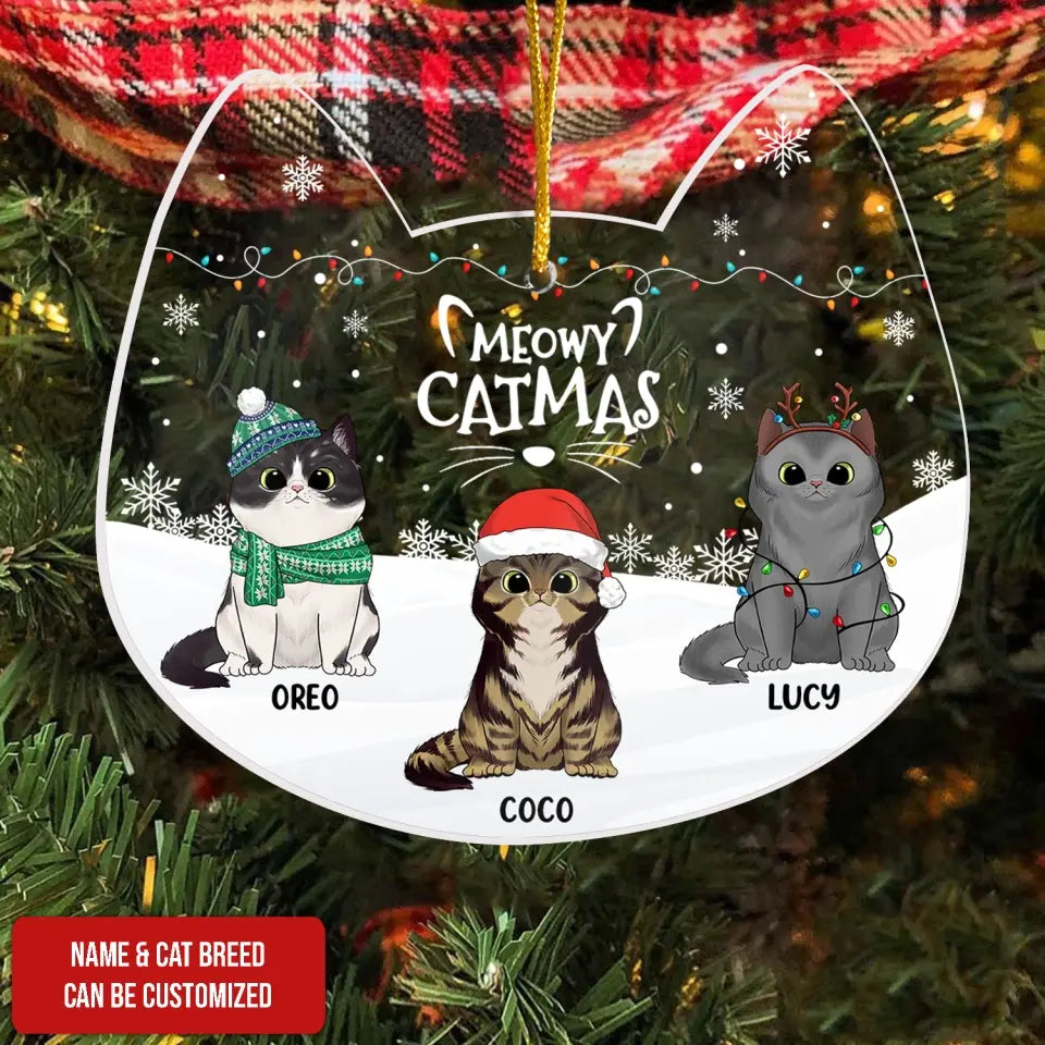 Meowy Catmas - Personalized Acrylic Ornament, Gift For Christmas