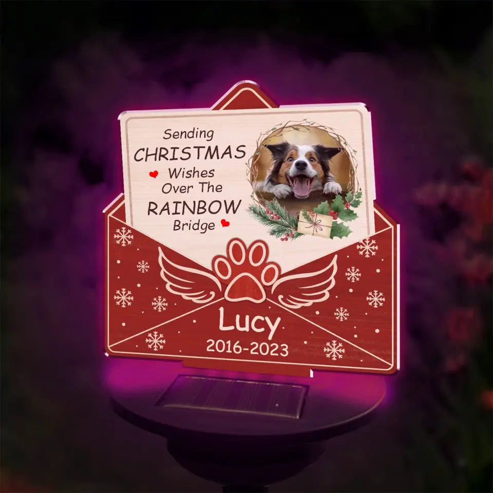 Sending Christmas Wishes Over The Rainbow Bridge - Personalized Solar Light, Gift For Christmas