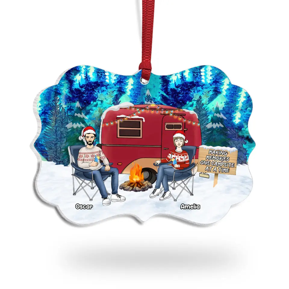 Couple Camping Christmas - Personalized Suncatcher Ornament, Gift For Camping Lover