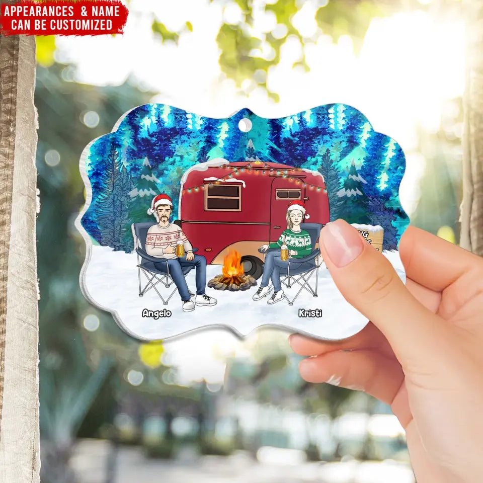 Couple Camping Christmas - Personalized Suncatcher Ornament, Gift For Camping Lover