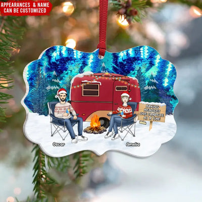 Couple Camping Christmas - Personalized Suncatcher Ornament, Gift For Camping Lover