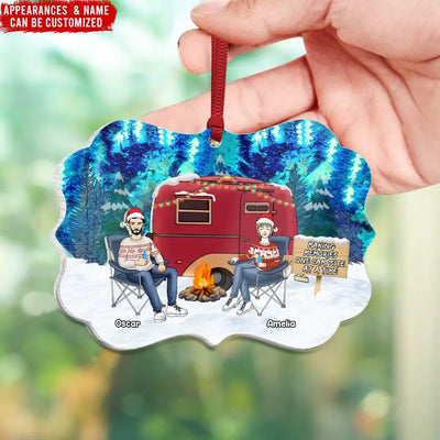 Couple Camping Christmas - Personalized Suncatcher Ornament, Gift For Camping Lover