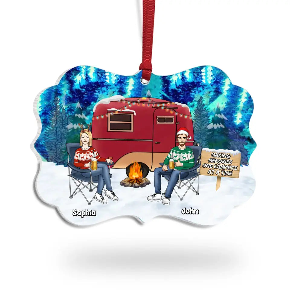 Couple Camping Christmas - Personalized Suncatcher Ornament, Gift For Camping Lover