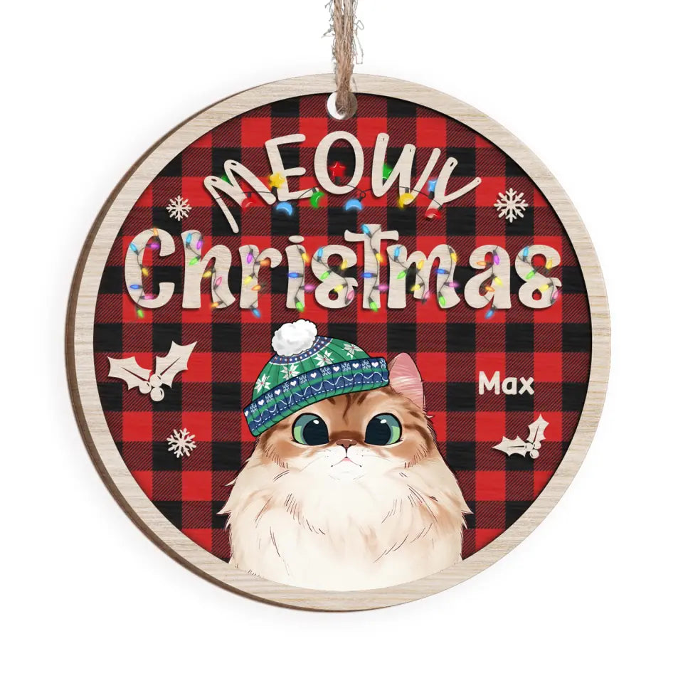 Meowy Christmas - Personalized Wooden Ornament, Gift For Christmas
