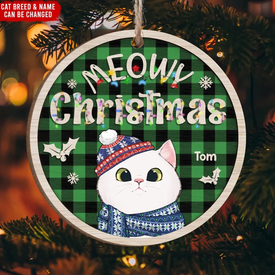 Meowy Christmas - Personalized Wooden Ornament, Gift For Christmas