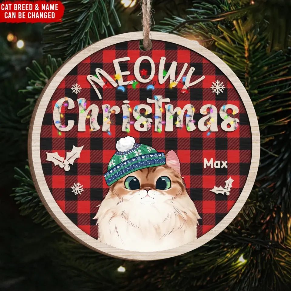 Meowy Christmas - Personalized Wooden Ornament, Gift For Christmas
